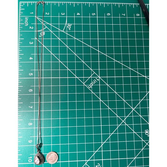 925 Sterling Silver Teardrop Pendant Necklace Marcasite Cubic Zirconia Gemstones - Picture 5 of 10